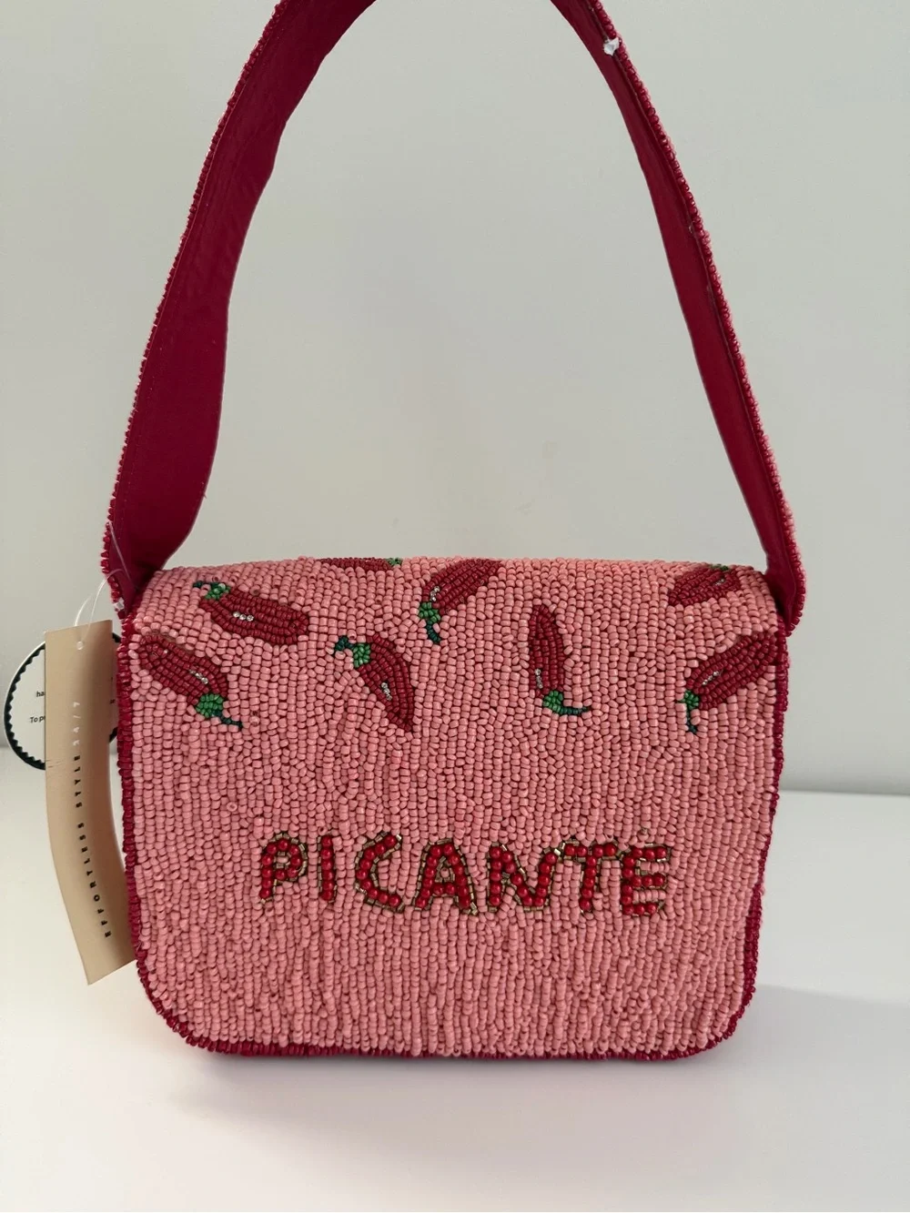 Beaded Pink Chili Pepper Shoulder Bag
